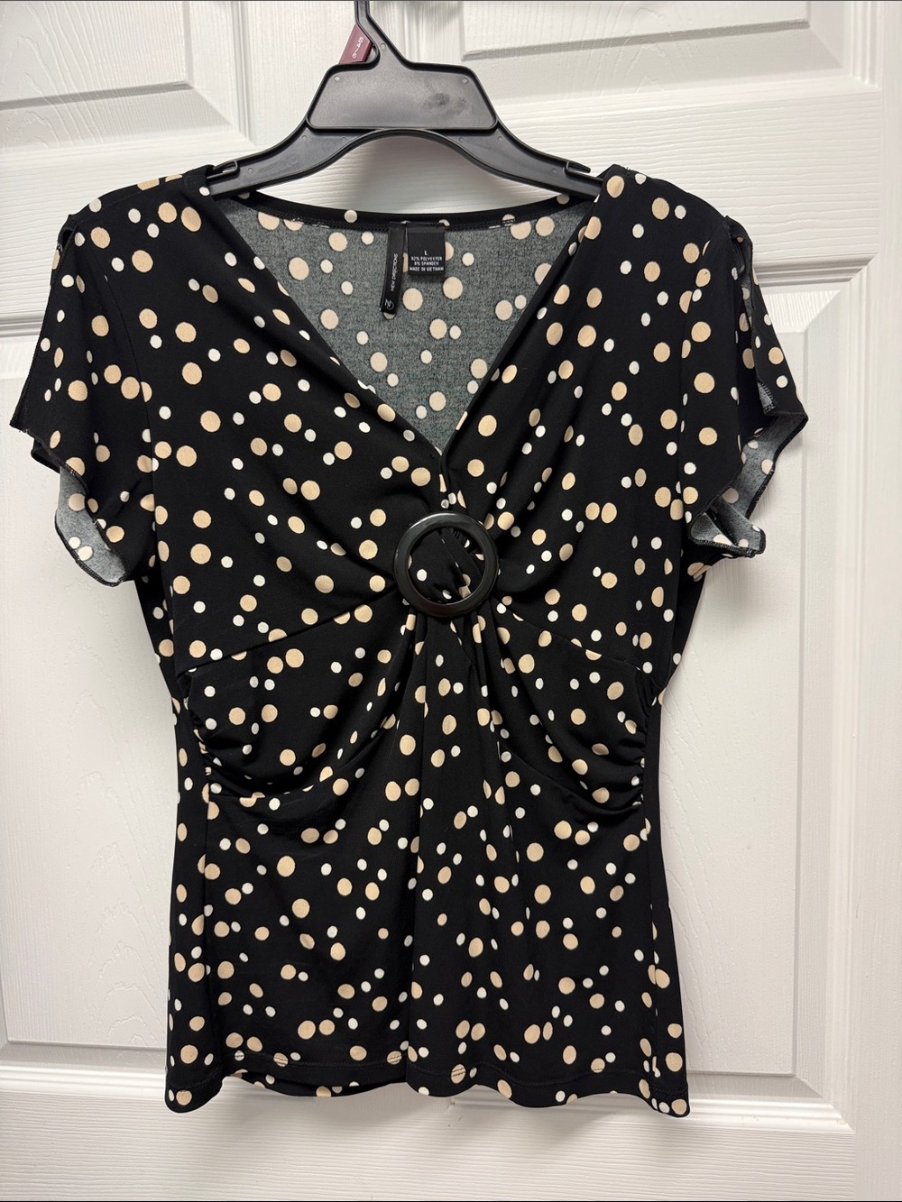 new directions Black Top with Cream Polka Dots
